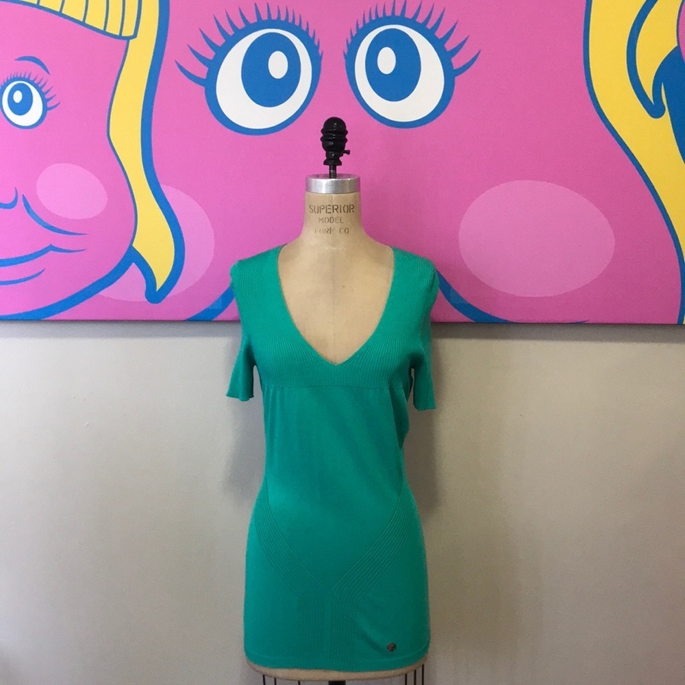 Versace’s Collection Green Knit V Neck Sweater NWT